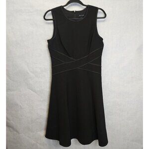 White House Black Market Fit & Flare Dress Women's 8 Black Satin Trim Career LBD
